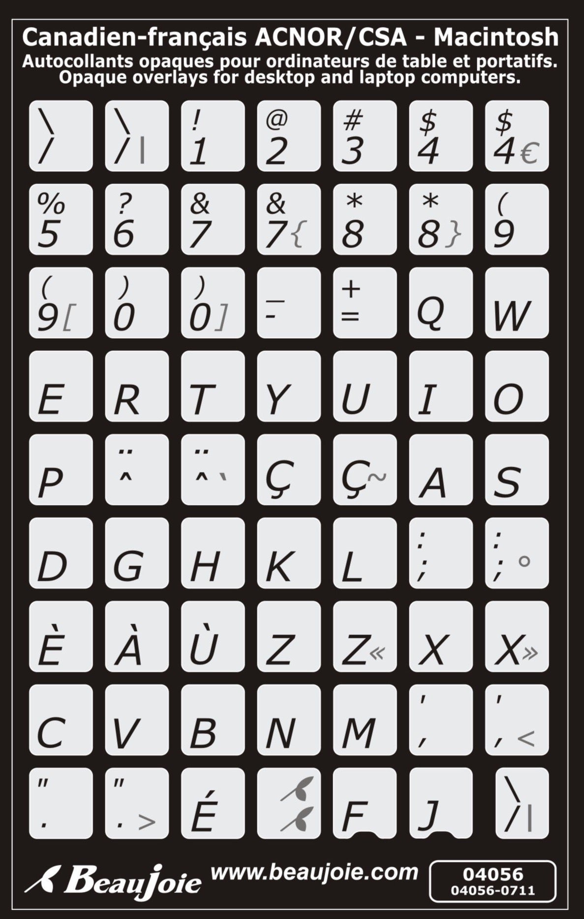 Autocollants partie centrale clavier Mac français (Canada) 04056