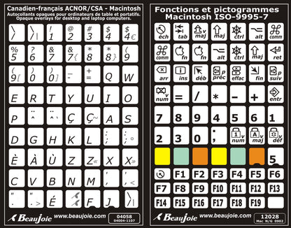 Autocollants pour clavier Mac français (Canada) + fonctions en français  - 04058-12028