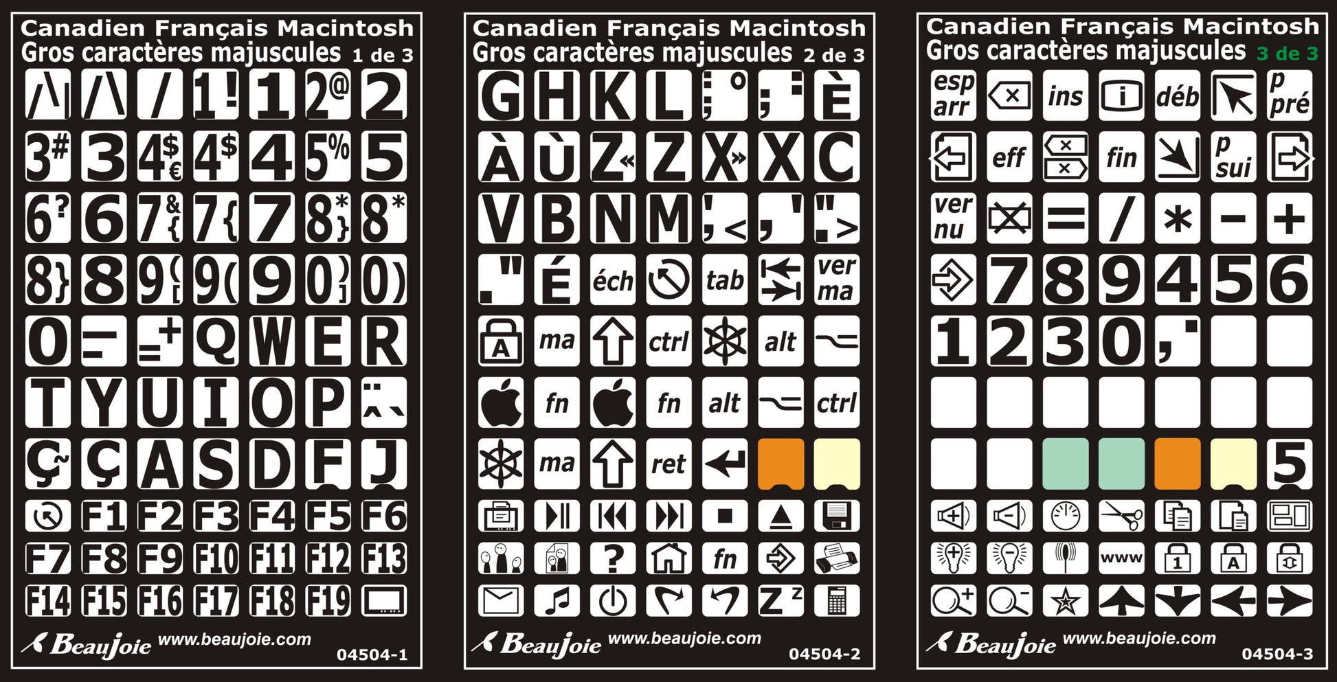 Autocollants lettres majuscules haute visibilité clavier Mac français canada 04504