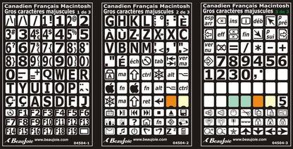 Autocollants lettres majuscules haute visibilité clavier Mac français canada 04504