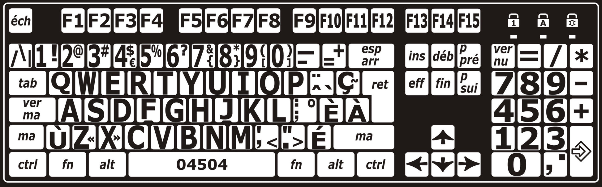 Autocollants lettres majuscules haute visibilité clavier Mac français canada 04504