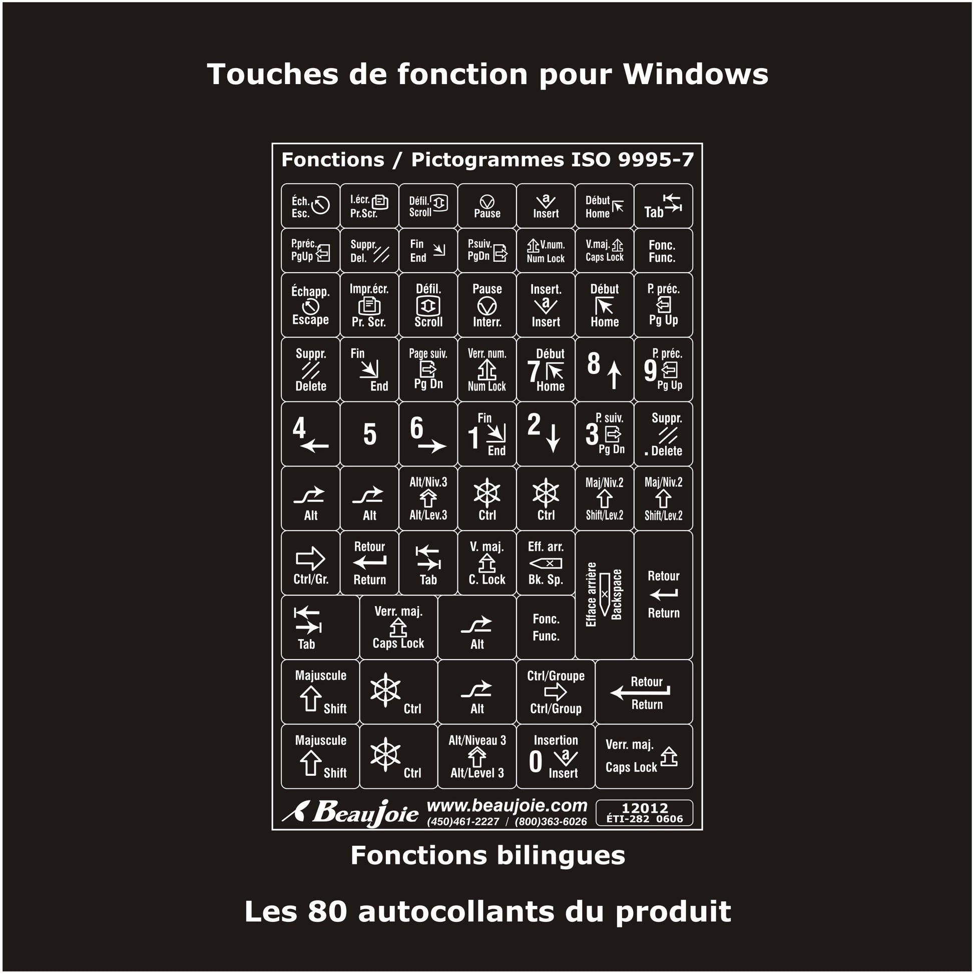 Autocollants clavier Windows  Fonctions bilingues  12012
