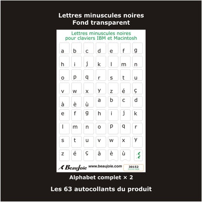 Autocollants lettres minuscules fond transparent clavier pâle 30152