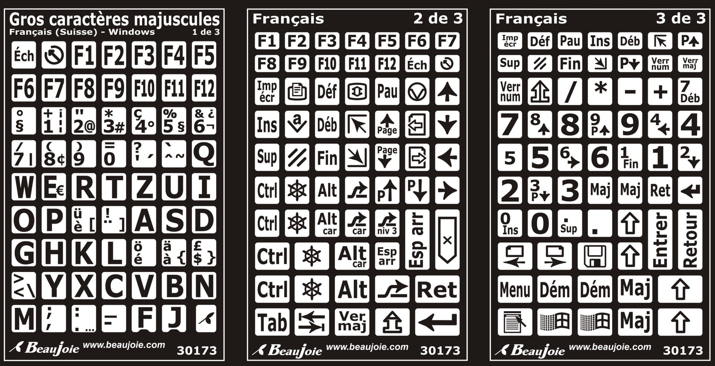 Autocollants lettres majuscules clavier Windows français Suisse 30173