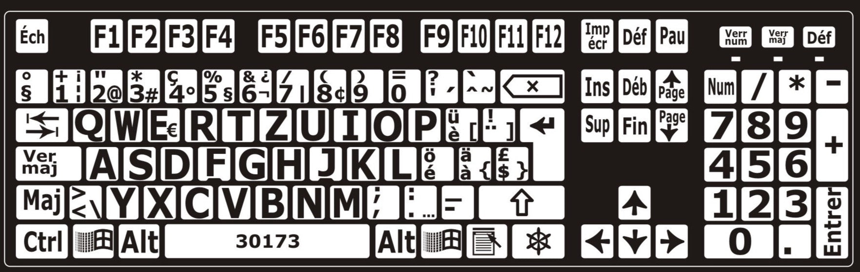 Autocollants lettres majuscules clavier Windows français Suisse 30173