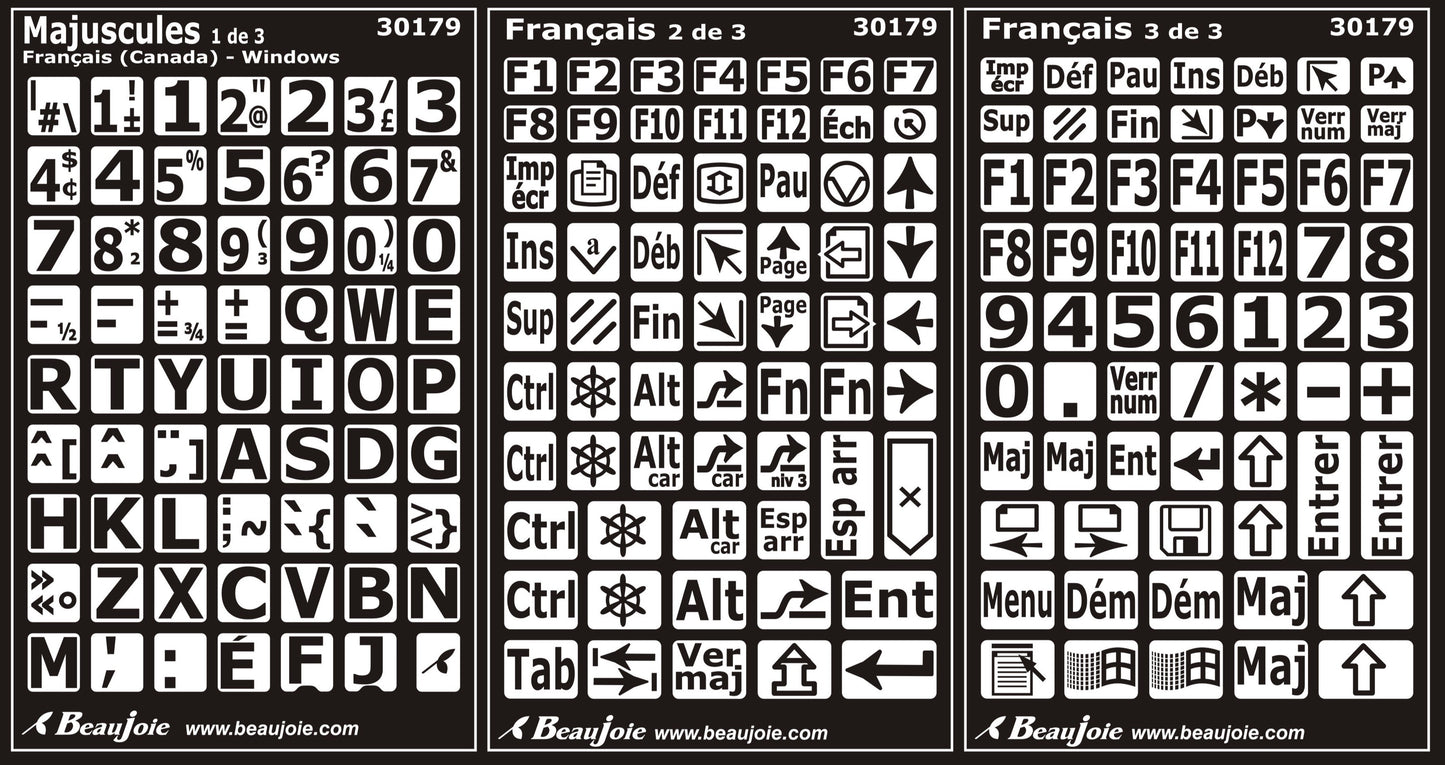 Autocollants clavier Windows français Canada majuscules 30179