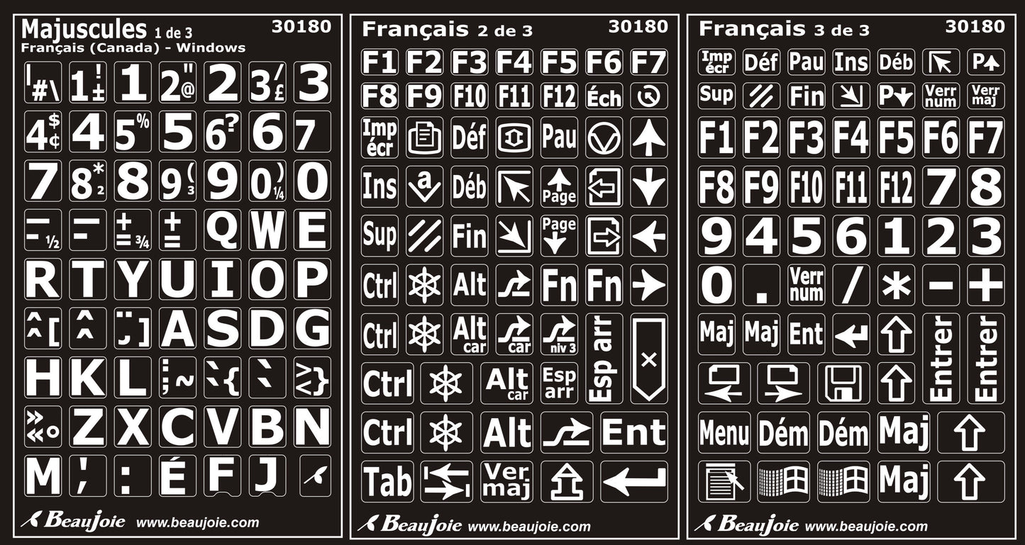 Autocollants clavier Windows français Canada majuscules 30180