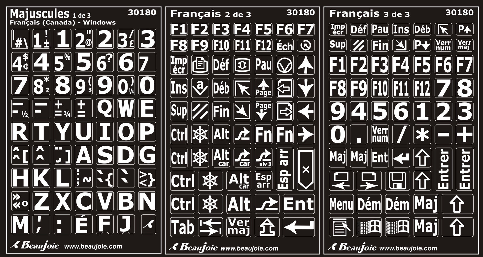 Autocollants clavier Windows français Canada majuscules 30180