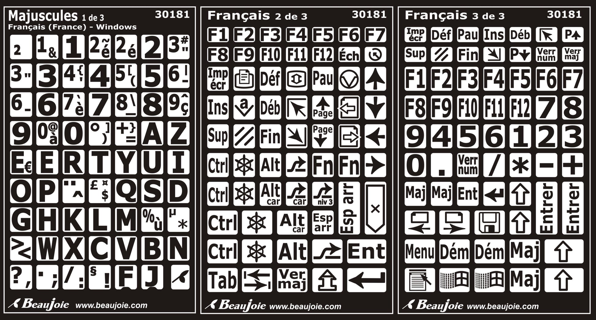 Autocollants lettres majuscules clavier Windows français France 30181