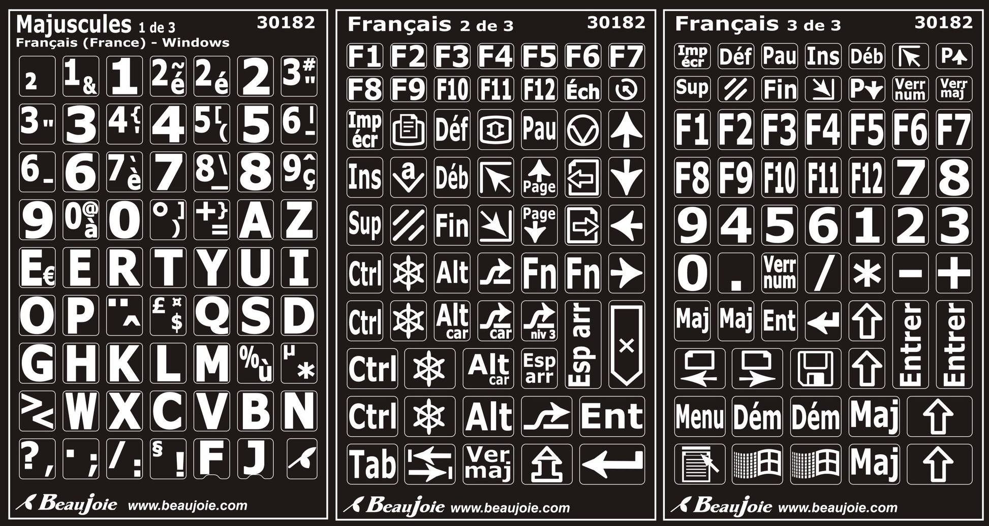 Autocollants lettres majuscules clavier Windows français (France) 30182