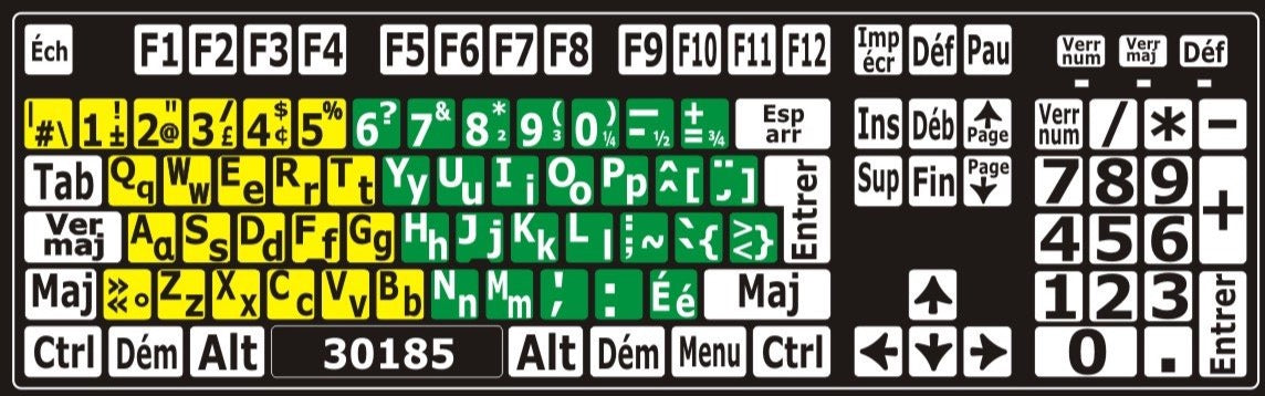 Autocollants clavier divisé rangées (minuscules et majuscules) 30185