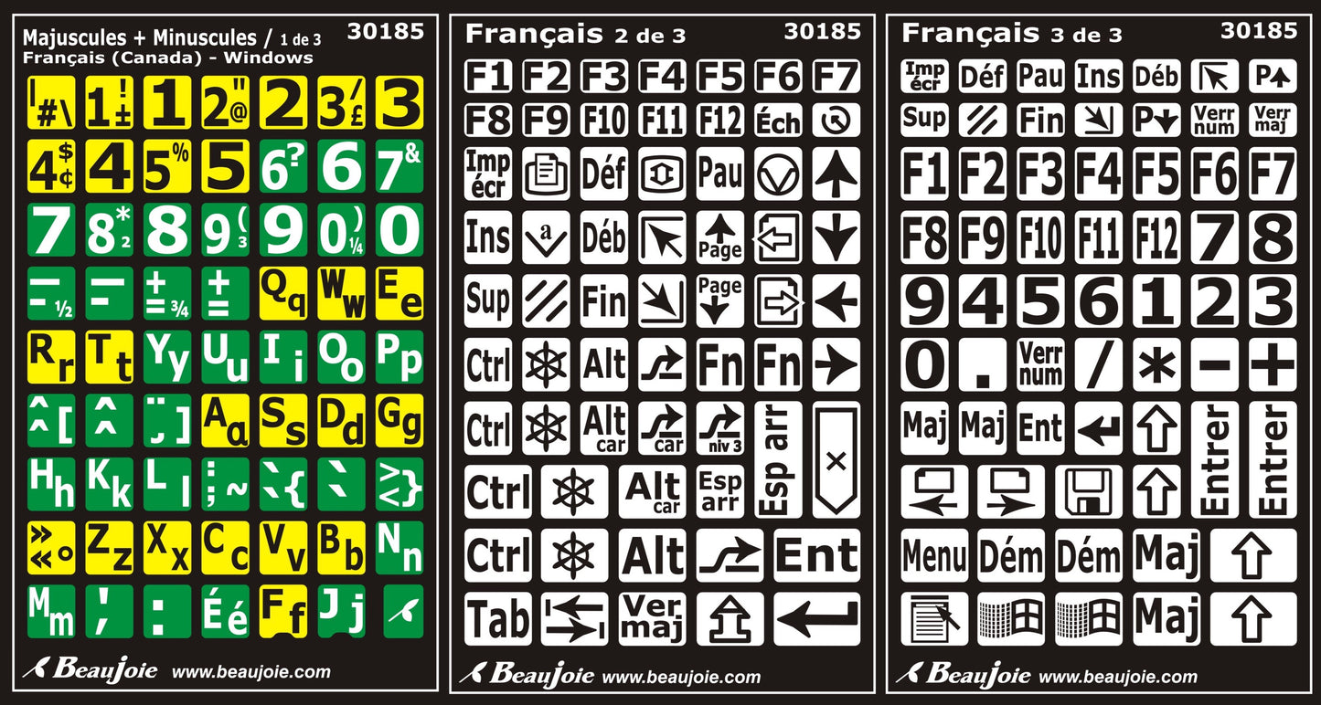 Autocollants clavier divisé rangées (minuscules et majuscules) 30185
