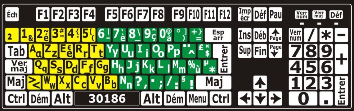 Autocollants clavier divisé gauche/droite (minuscule et majuscules)  30186