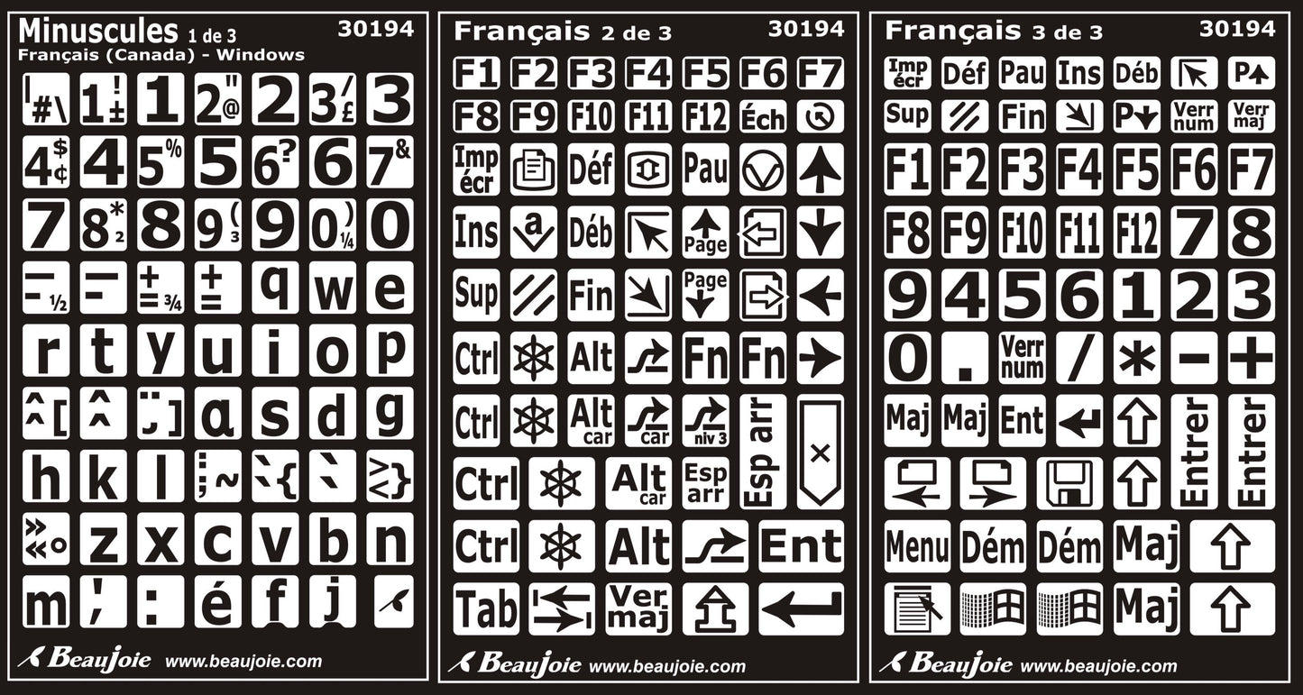 Autocollants clavier Windows français (Canada) minuscules 30194