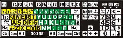 Autocollants clavier divisé gauche/droite (majuscules) 30195