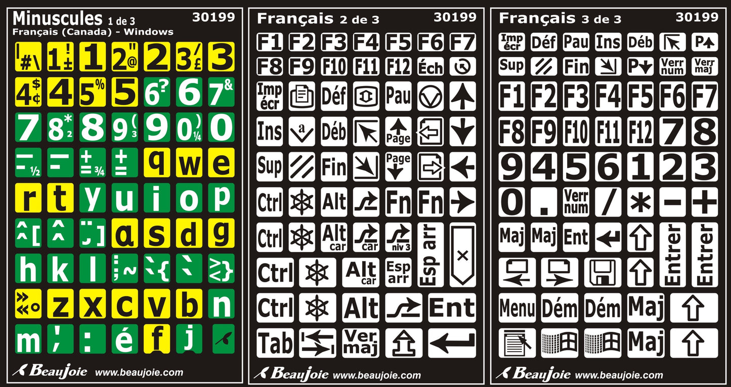 Autocollants clavier divisé gauche/droite (minuscules) 30199