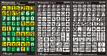 Autocollants clavier divisé gauche/droite (minuscules) 30199