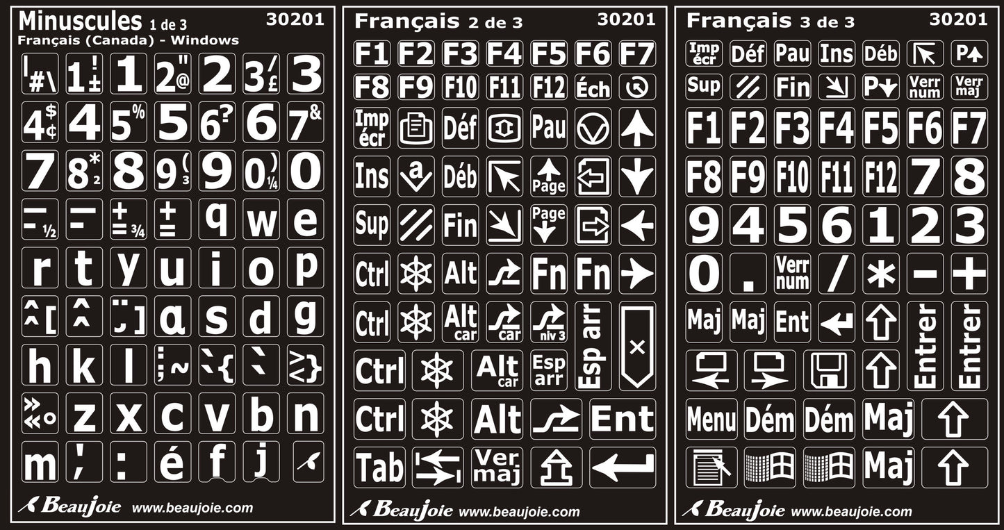 Autocollants clavier Windows français Canada minuscules 30201