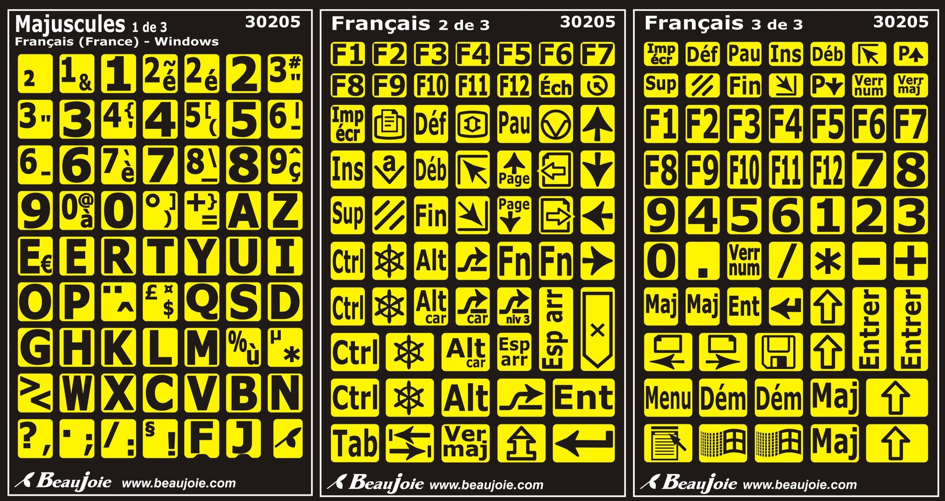 Autocollants lettres majuscules clavier Windows français (France) 30205