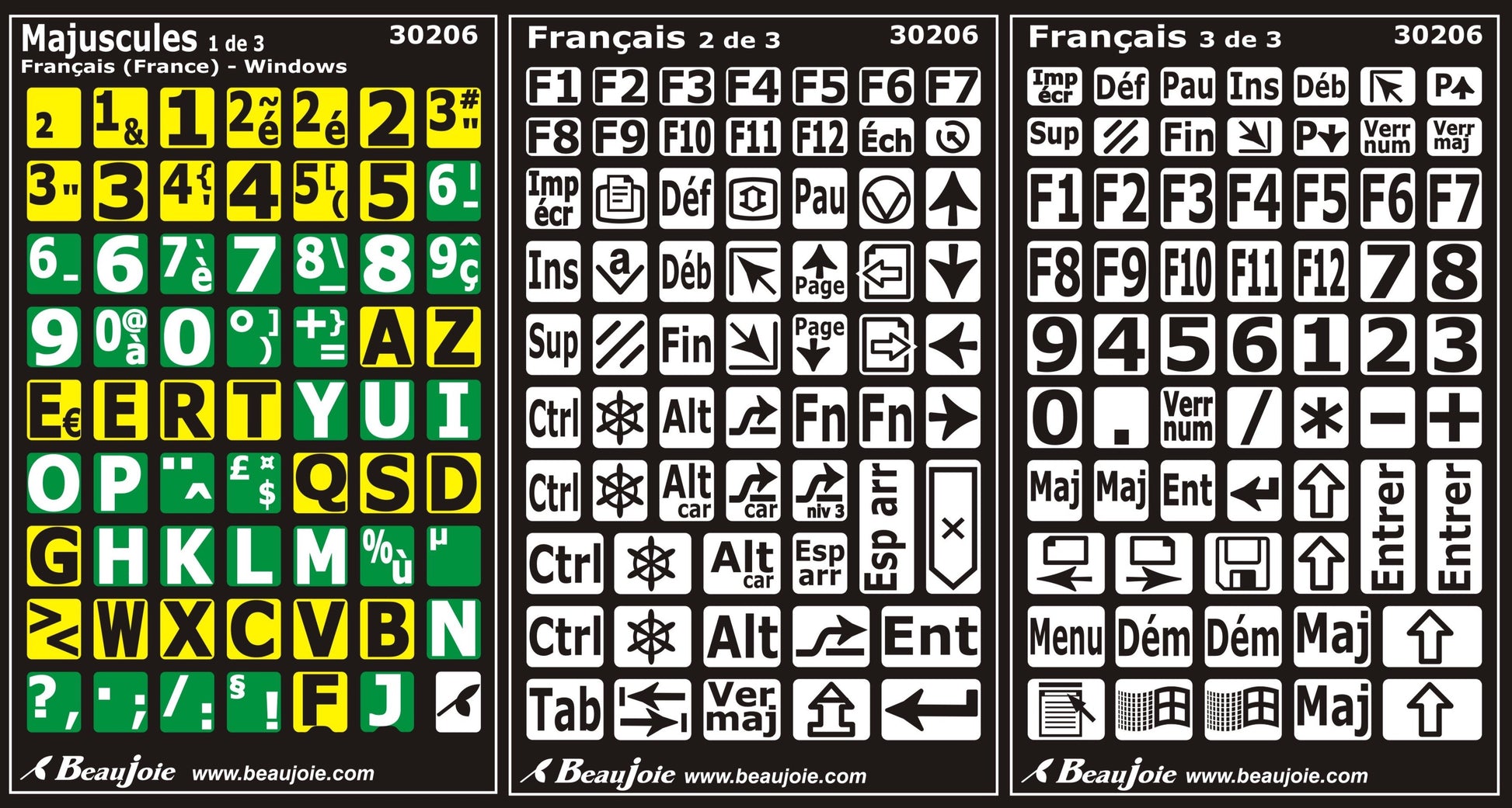 Autocollants clavier divisé rangées (majuscules) 30206