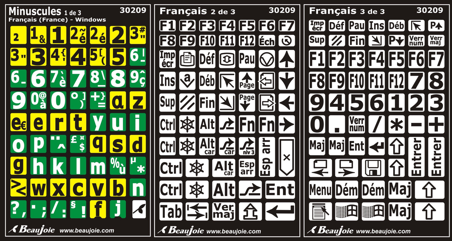 Autocollants clavier divisé rangées (minuscules) 30209