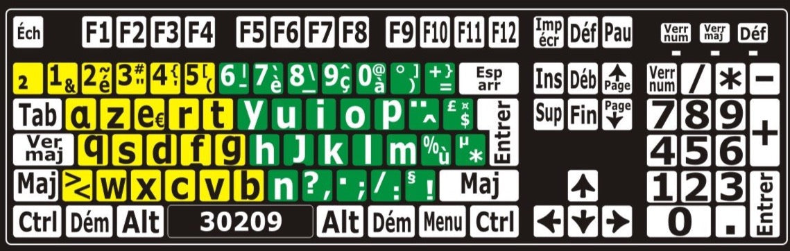 Autocollants clavier divisé rangées (minuscules) 30209