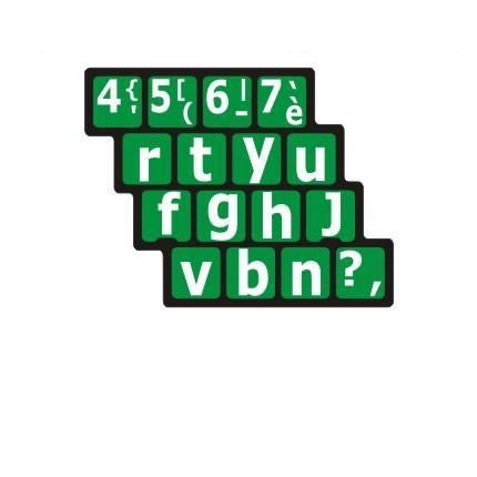 Autocollants lettres minuscules pour clavier Windows français (France) Blanc sur vert - 30212