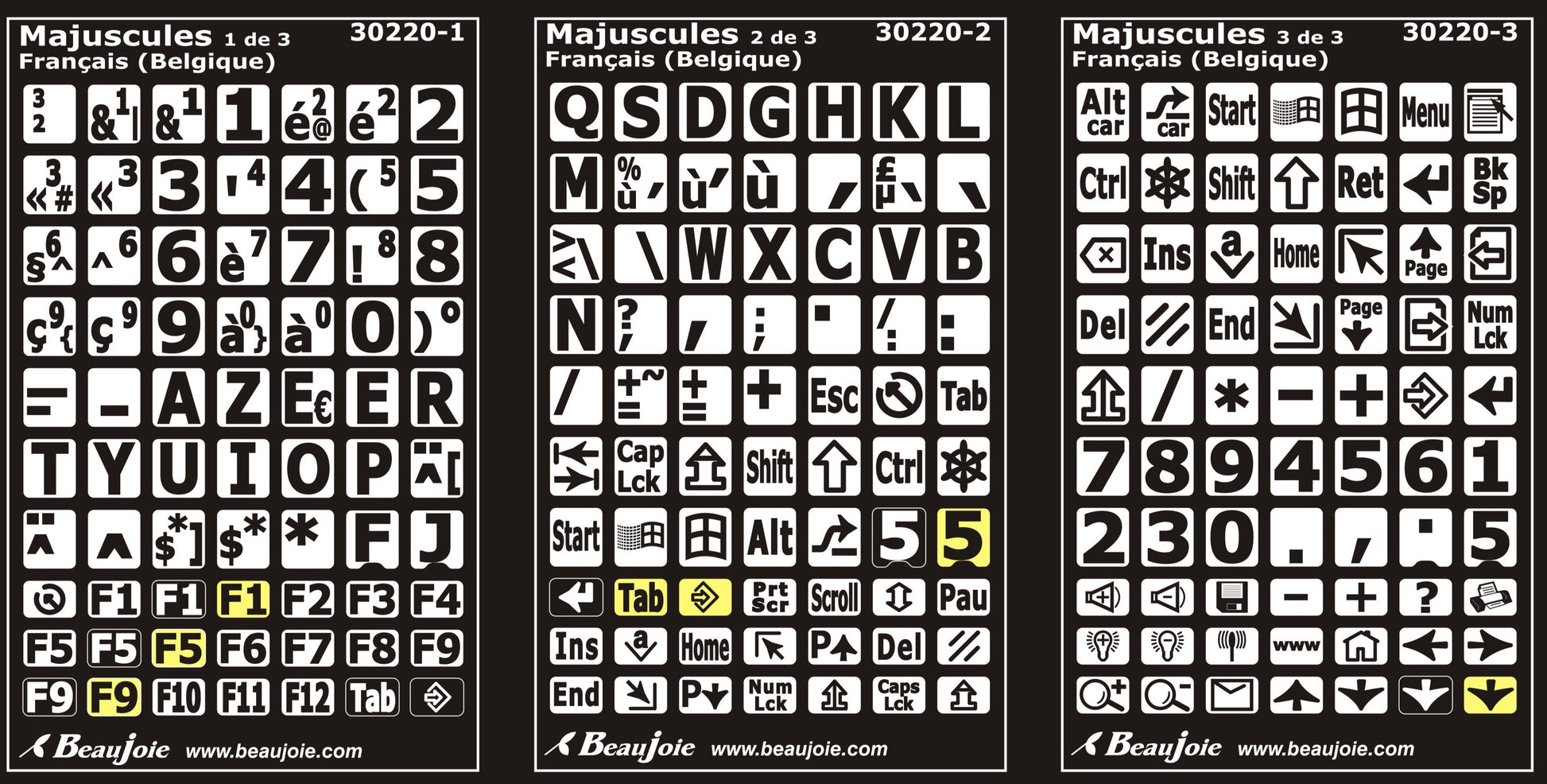 Autocollants lettres majuscules clavier Windows français belgique 30220