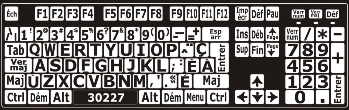 Autocollants lettres majuscules clavier Windows normalisé ACNOR 30227