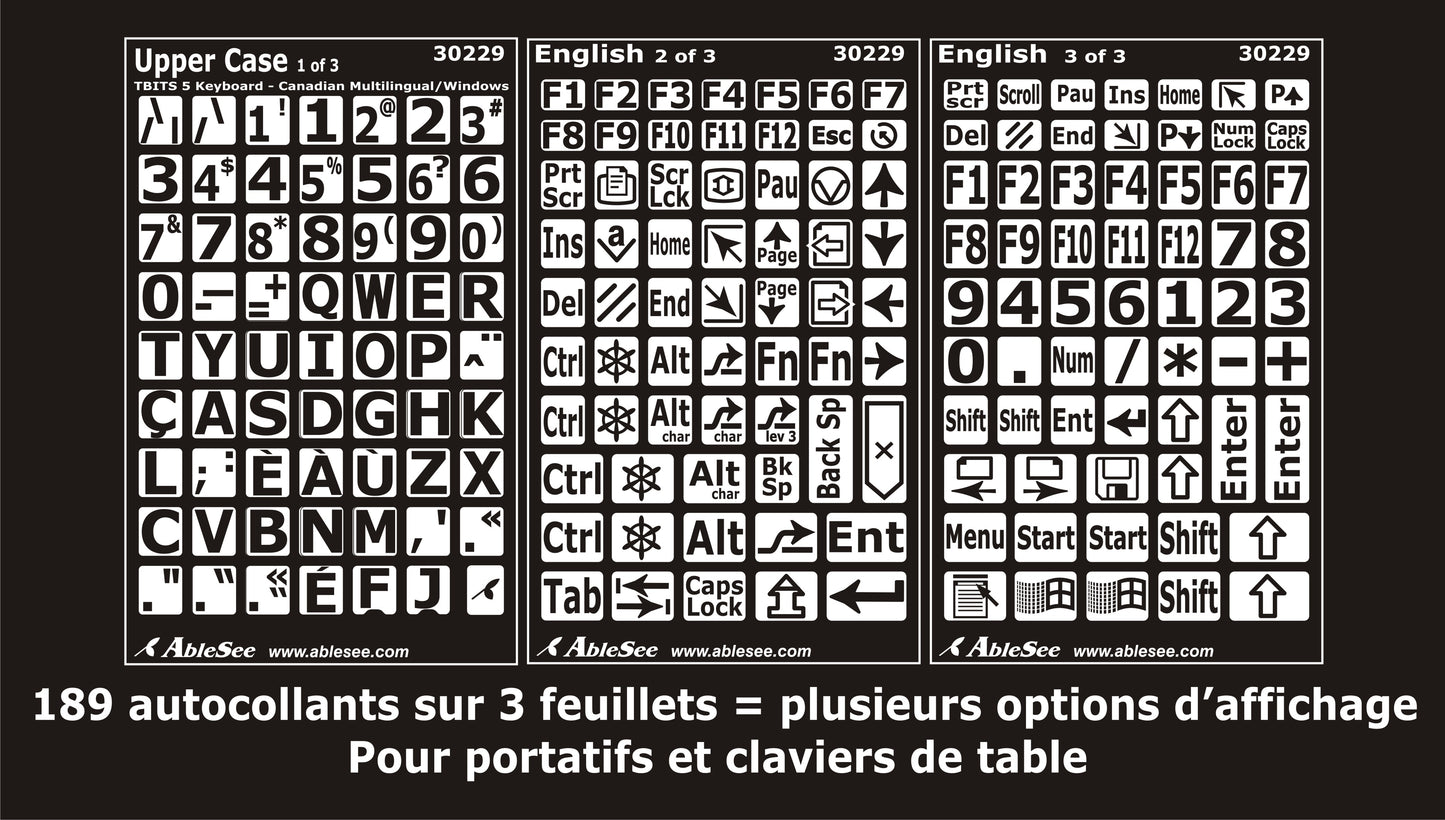 Autocollants pour clavier Windows et fonctions bilingues (majuscules) - 30229