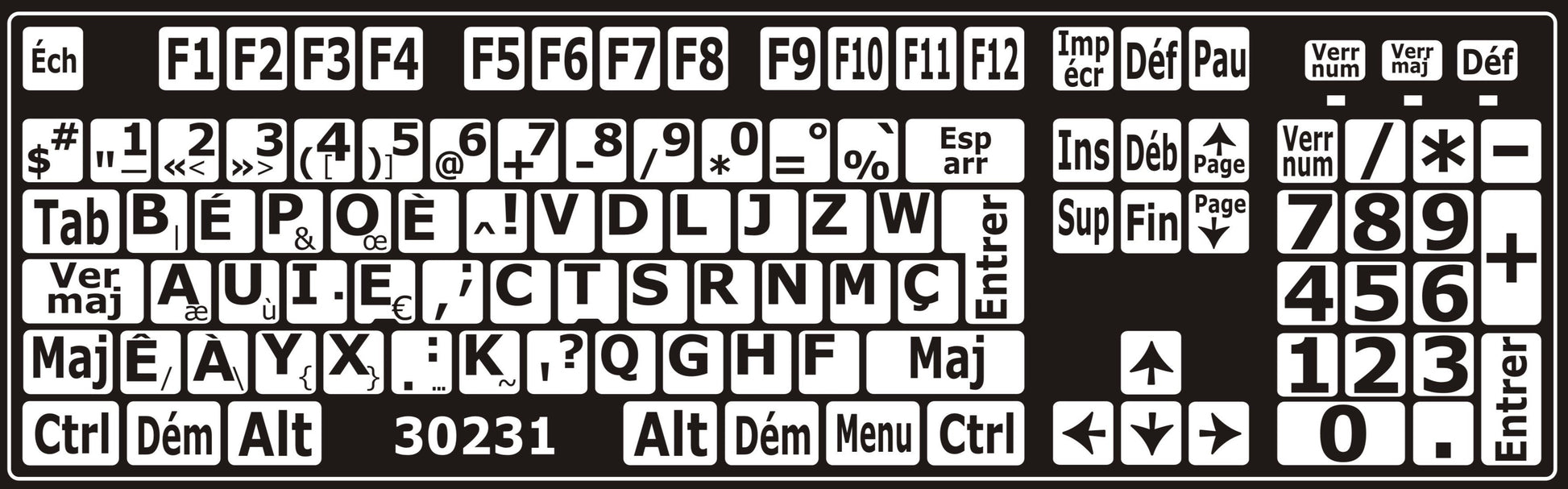 Autocollants clavier BÉPO (majuscules) 30231