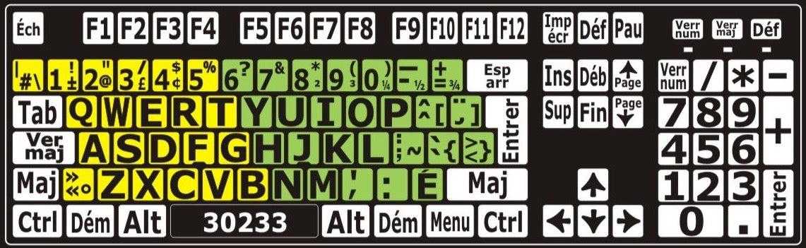 Autocollants clavier divisé gauche/droite (majuscules) 30233