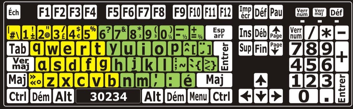 Autocollants clavier divisé gauche/droite (minuscules) 30234