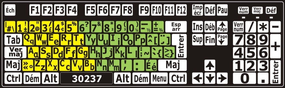 Autocollants clavier divisé rangées (minuscules et majuscules) 30237