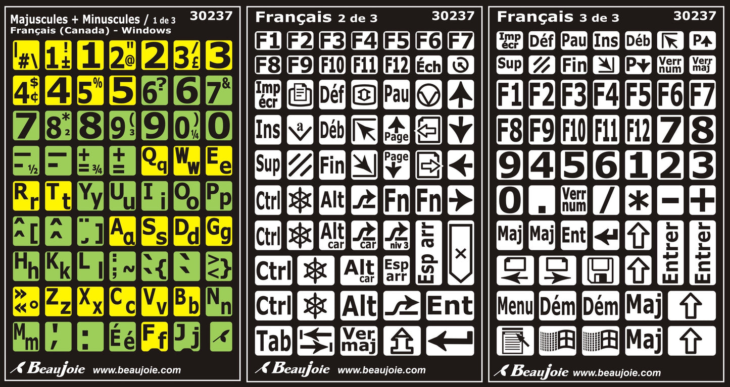 Autocollants clavier divisé rangées (minuscules et majuscules) 30237