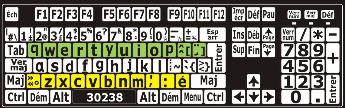 Autocollants clavier divisé rangées (minuscules) 30238