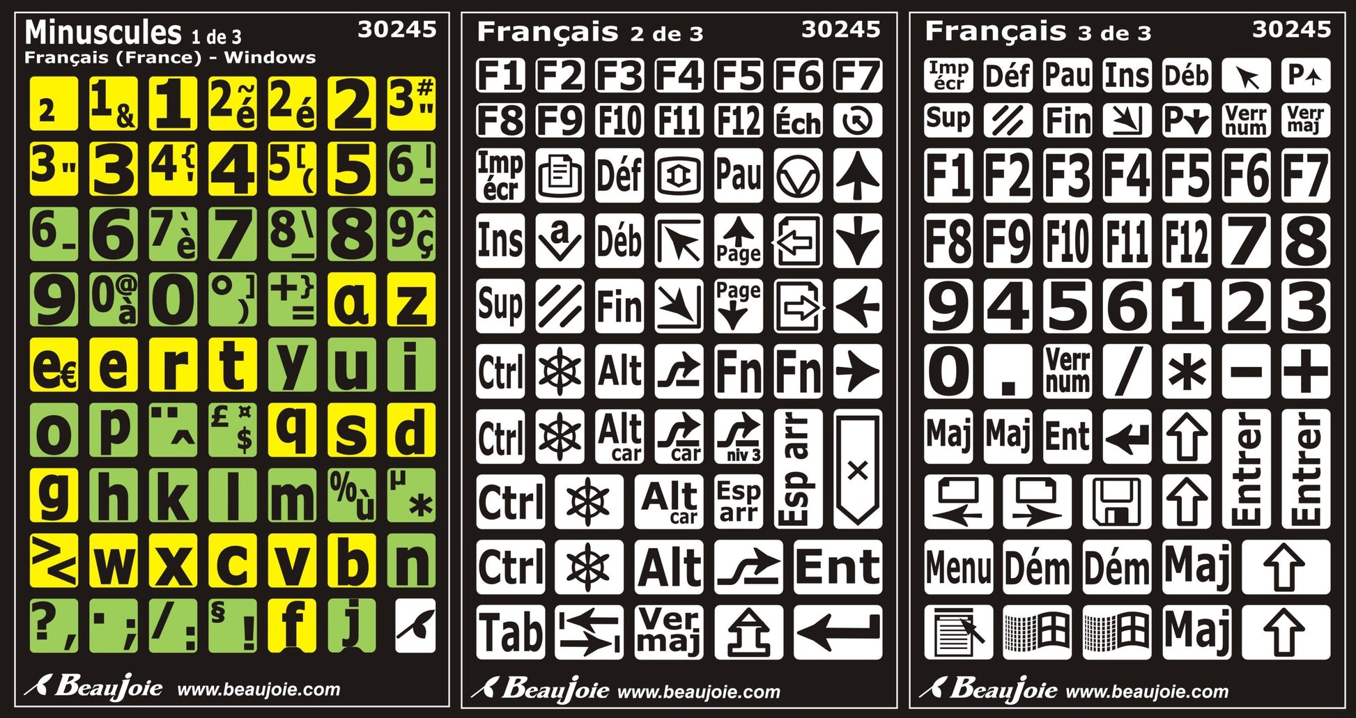 Autocollants clavier divisé gauche/droite (minuscules) 30245