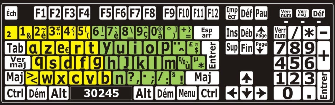 Autocollants clavier divisé gauche/droite (minuscules) 30245