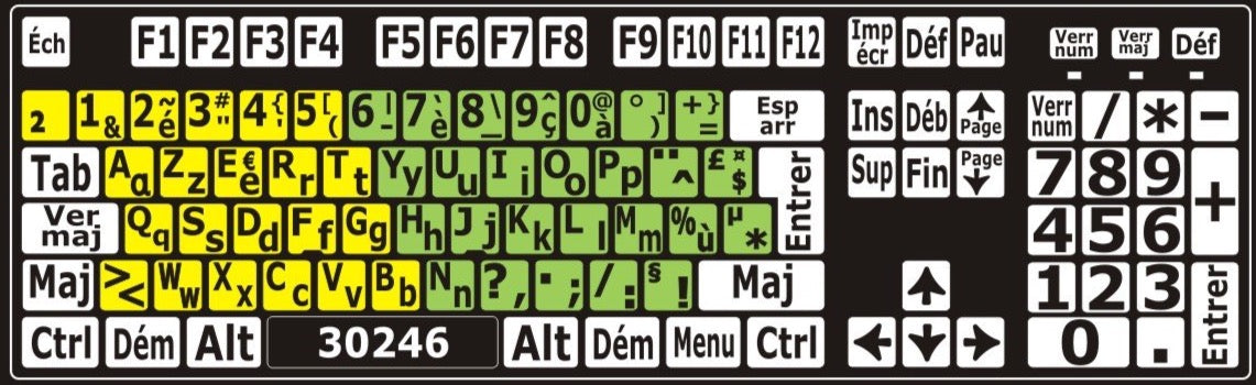 Autocollants clavier divisé gauche/droite (minuscule et majuscules)  30246