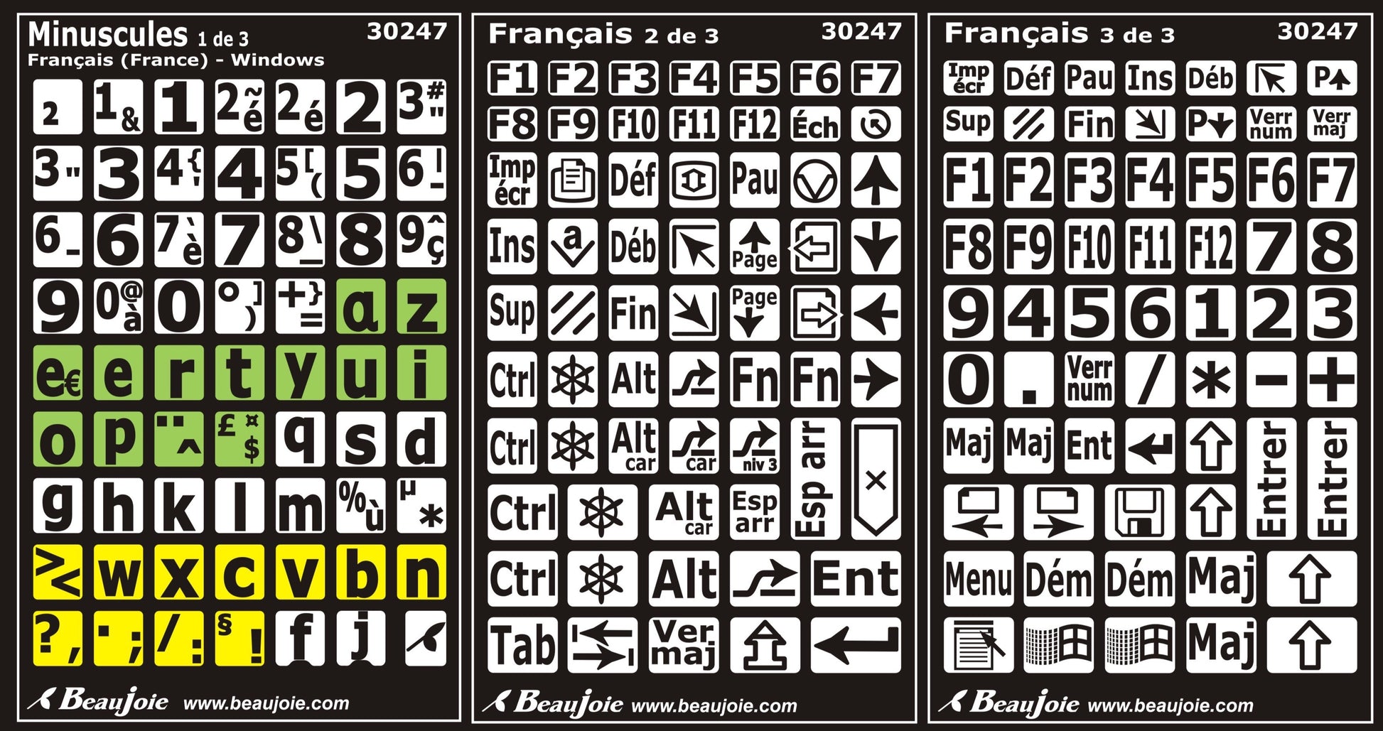 Autocollants clavier divisé rangées (minuscules) 30247