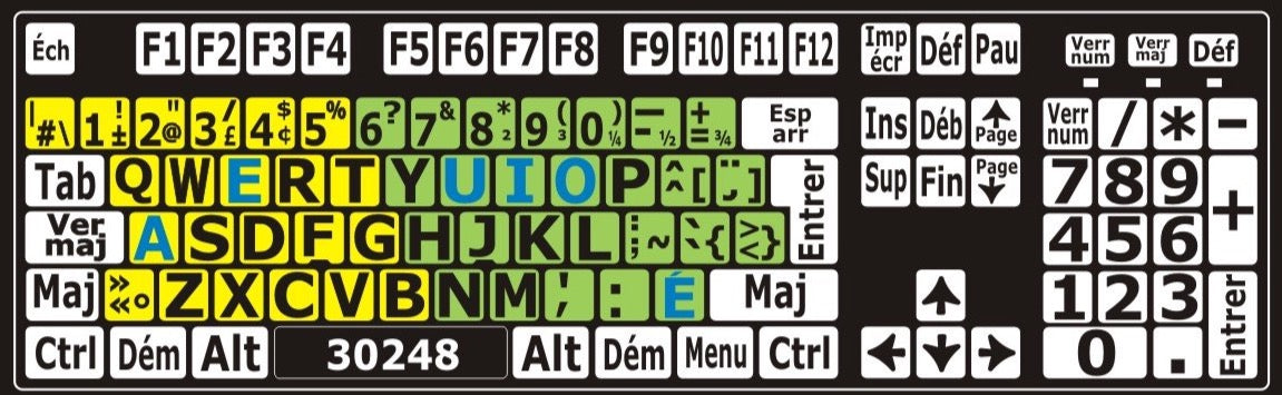Autocollants clavier divisé gauche/droite (majuscules)  30248