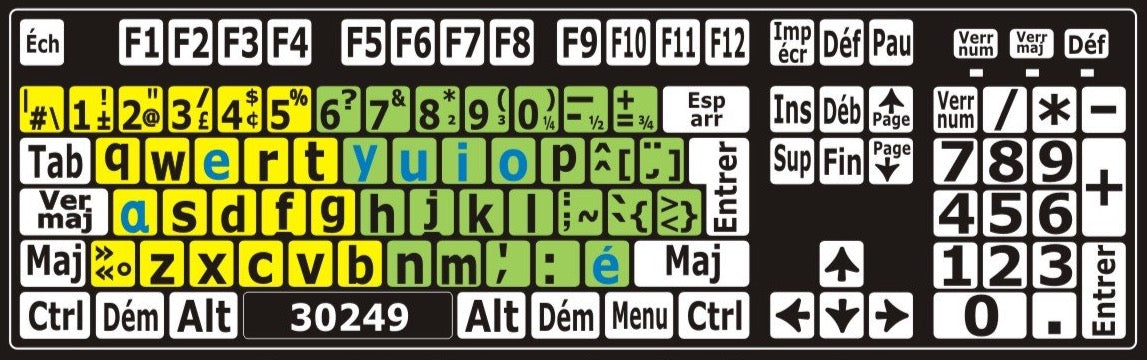 Autocollants clavier divisé gauche/droite (minuscules)  30249