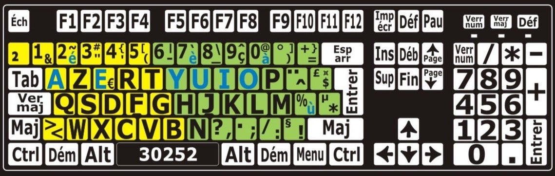 Autocollants clavier divisé gauche/droite (majuscules)  30252