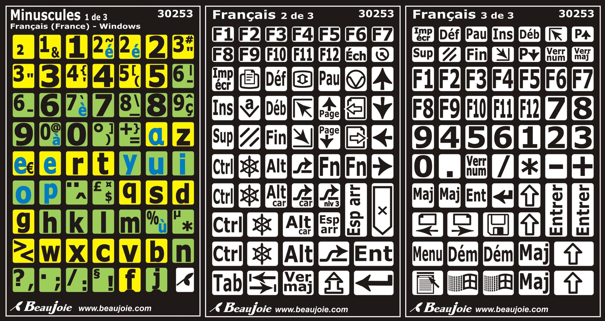 Autocollants clavier divisé gauche/droite (minuscules)  30253