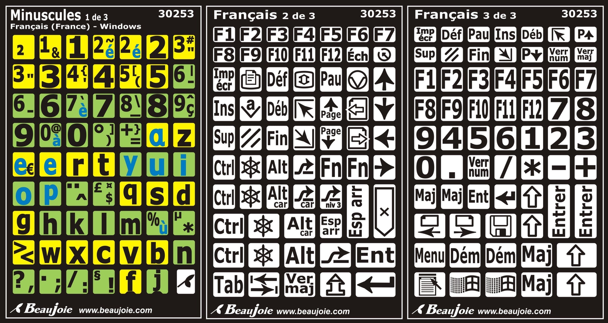Autocollants clavier divisé gauche/droite (minuscules)  30253