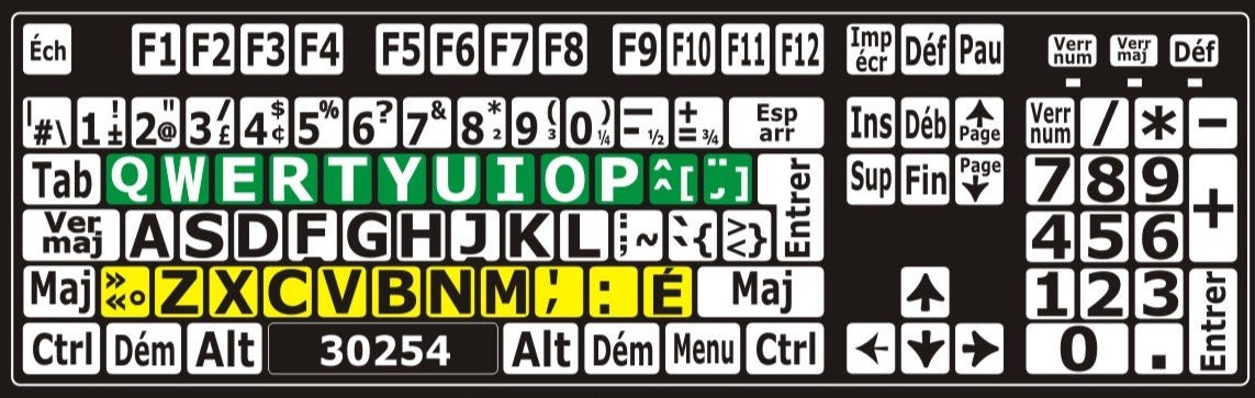 Autocollants clavier divisé rangées majuscules  30254