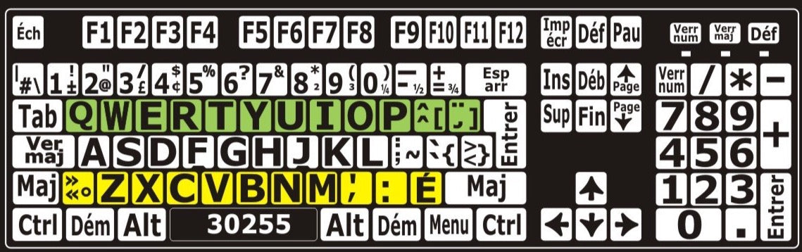 Autocollants clavier divisé rangées majuscules  30255