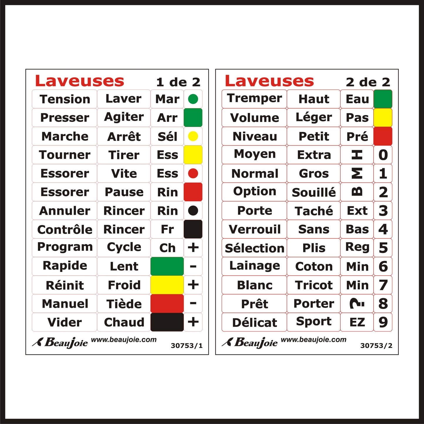 Autocollants français laveuses 30753